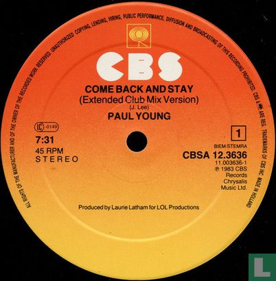 Come Back And Stay (Extended Club Mix Versions) - Image 3