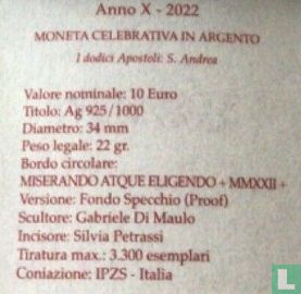 Vatican 10 euro 2022 (PROOF - colourless) "Saint Andrew" - Image 3