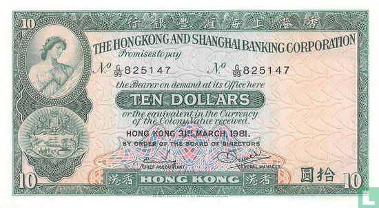 Hong Kong 10 Dollars  - Afbeelding 1