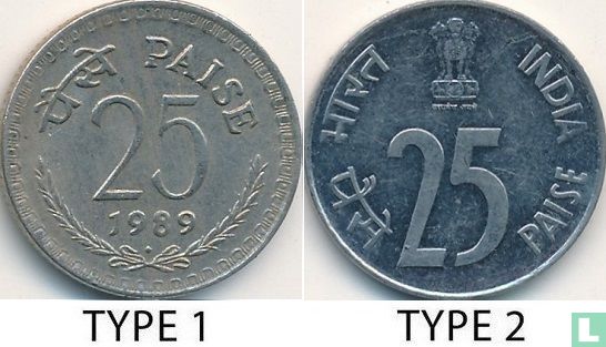 Inde 25 paise 1989 (Hyderabad - type 2) - Image 3