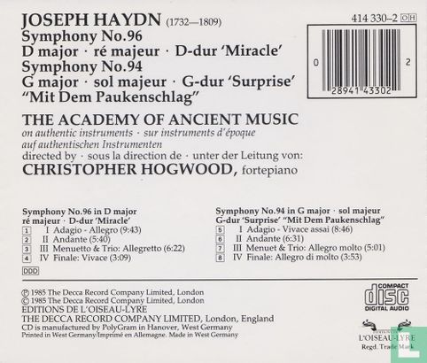 Haydn: Symphony No.94 'Surprise' Symphony No.96 'Miracle' - Afbeelding 2