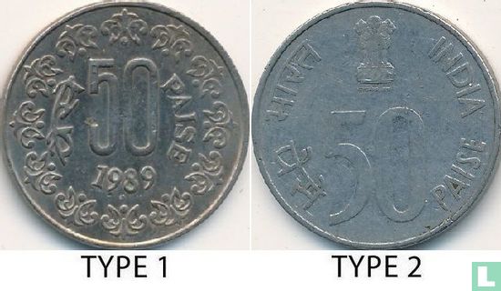 India 50 paise 1989 (Bombay - type 1) - Image 3