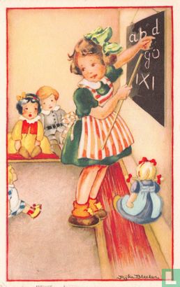 Meisje geeft les aan poppen - Bild 1
