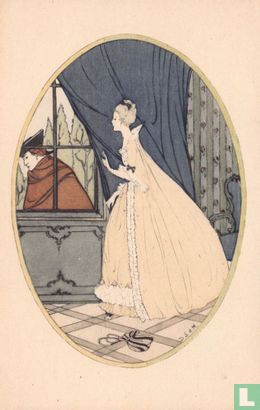Vrouw kijkt door raam naar man - Image 1