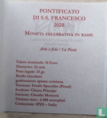 Vaticaan 10 euro 2020 (PROOF) "Pietà of Michelangelo" - Afbeelding 3