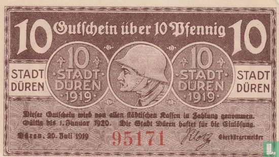 Düren, Stadt 10 Pfennig 1919 - Afbeelding 1