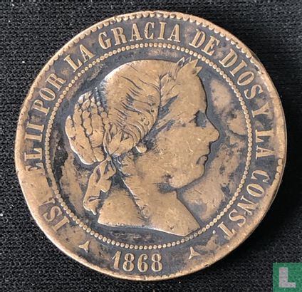 Espagne 5 centimos de escudo 1868 (étoile à 3 pointes) - Image 1