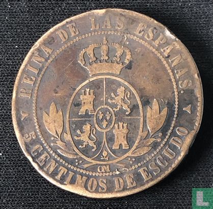 Spain 5 centimos de escudo 1868 (3-pointed star) - Image 2