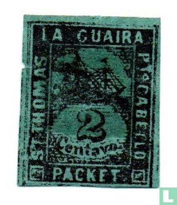 Stoomschip ST. Thomas-La Guaira-Puerto Capacio 2C Zwart op Groen Geannuleerd