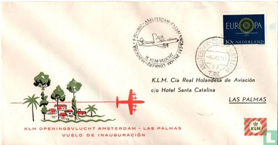 Eerste KLM lijnvlucht Amsterdam - las Palmas
