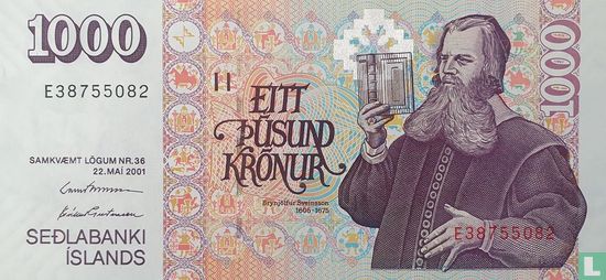 IJsland 1000 Kronur (B. I. Gunnarsson & Eiríkur Guðnason) - Afbeelding 1