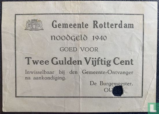 Emergency money 2.50 Gulden Rotterdam "Mayor Old" (Devalued) PL838.2 - Image 1