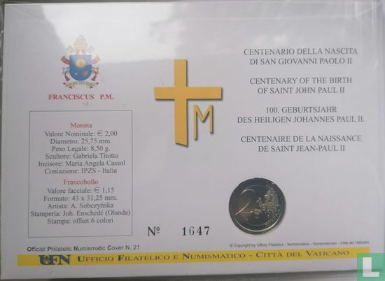 Vatikan 2 Euro 2020 (Numisbrief) "100th anniversary Birth of pope John Paul II" - Bild 2
