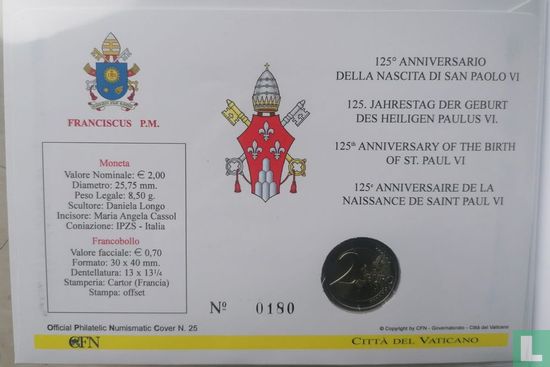 Vaticaan 2 euro 2022 (Numisbrief) "125th anniversary Birth of Pope Paul VI" - Afbeelding 2