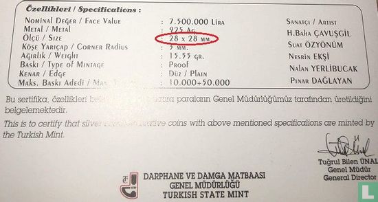 Turkije 7.500.000 lira 2001 (PROOF) "Kücük Karabatak" - Afbeelding 3