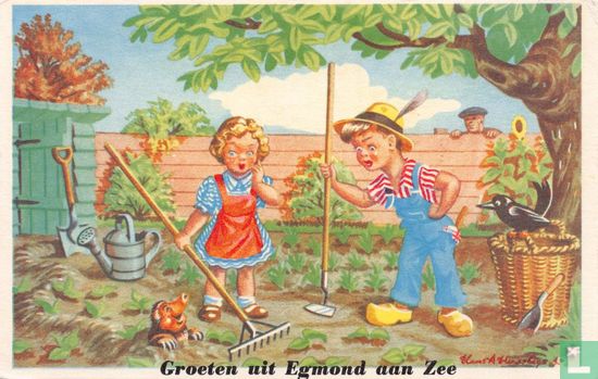 Jongen en meisje tuinieren - Afbeelding 1