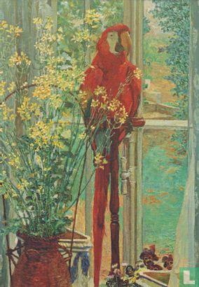 Blumenstilleben mit Papagei am Fenster, (1906) - Afbeelding 1