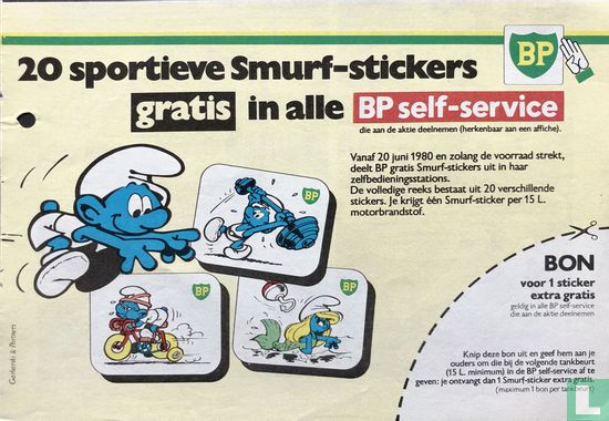 20 sportieve Smurf-stickers gratis in alle BP self-service