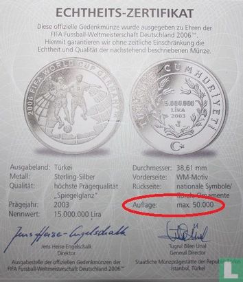 Turkije 15.000.000 lira 2003 (PROOF) "2006 Football World Cup in Germany" - Afbeelding 3