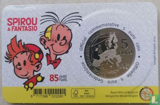 Belgium 5 euro 2023 (coincard - colourless) "85 years Spirou & Fantasio" - Image 1