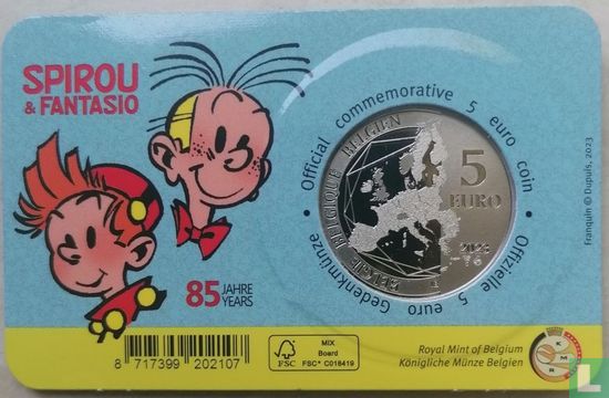 België 5 euro 2023 (coincard - gekleurd) "85 years Spirou & Fantasio" - Afbeelding 1