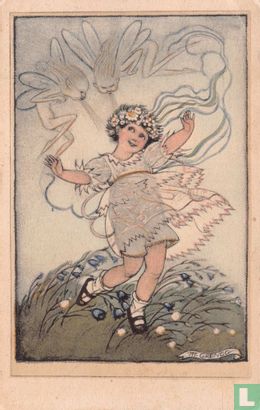 Dansend meisje met bloemenkrans in haar - Afbeelding 1