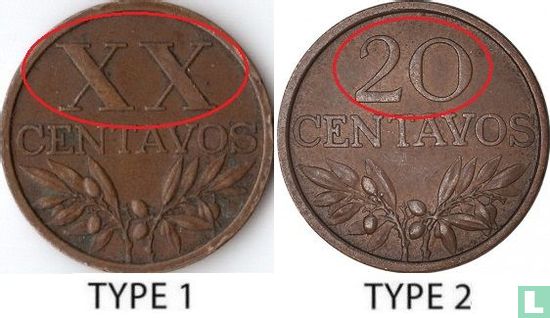 Portugal 20 centavos 1969 (type 1) - Image 3