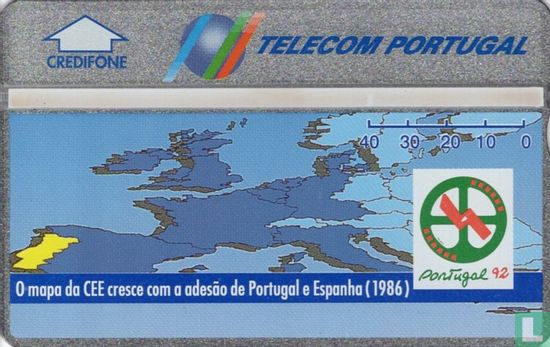 O mapa da CEE cresce com a adesão de Portugal e Espanha (1986) - Afbeelding 1