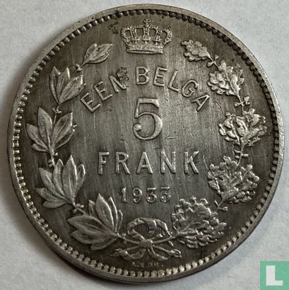 Belgium 5 francs 1933 (NLD - position B) - Image 1