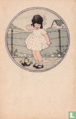 Meisje voor hek van prikkeldraad - Image 1