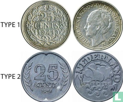 Pays-Bas 25 cents 1941 (type 1 - palmier et P) au service du Suriname et Curaçao - Image 3