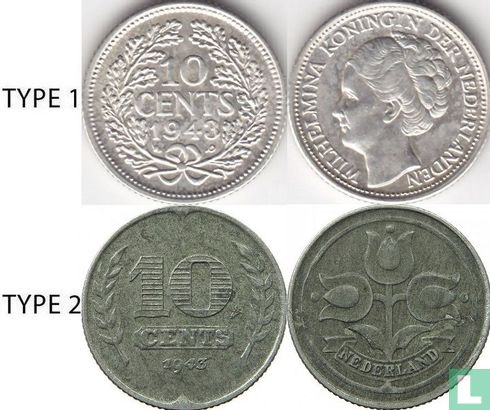 Pays-Bas 10 cents 1943 (type 1 - palmier et P) - Image 3