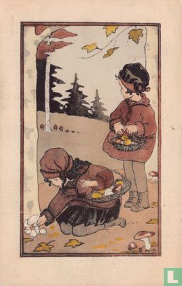 Twee meisjes plukken paddenstoelen - Bild 1