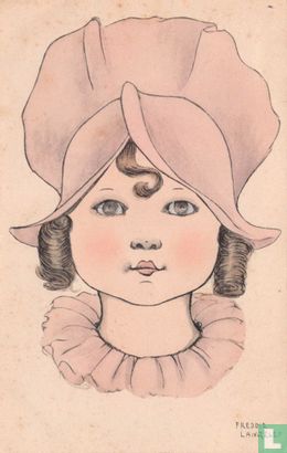 Portret van meisje met pijpekrullen en roze muts - Image 1