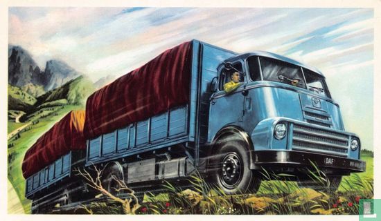 Blauwe vrachtwagen met aanhanger met rood afdekzeil - Image 1