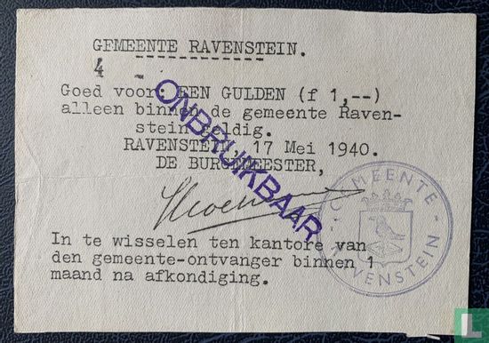 Emergency money 1 Gulden Ravenstein (Devalued) PL795.1 - Image 1
