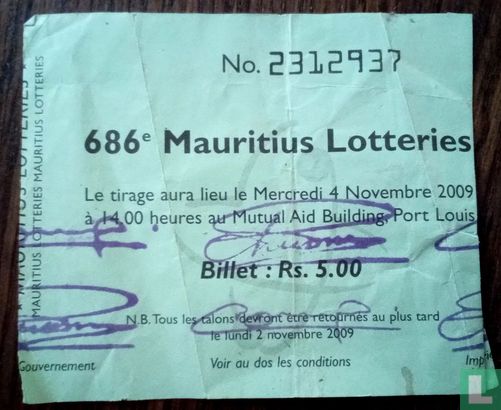 686eme  Mauritius Lotteries