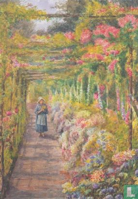 Young Girl Walking under a Rose Pergola - Afbeelding 1