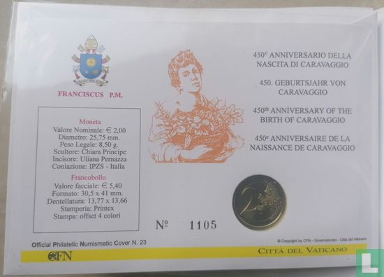 Vatican 2 euro 2021 (Numisbrief) "450th anniversary Birth of Michelangelo Merisi da Caravaggio" - Image 2