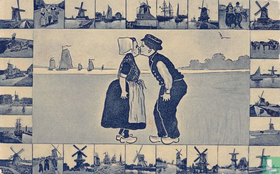 Vrouw en man in klederdracht kussen elkaar - Afbeelding 1