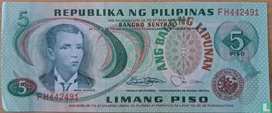 Philippines 5 Piso (# de série Marcos & Laya Red) - Image 1