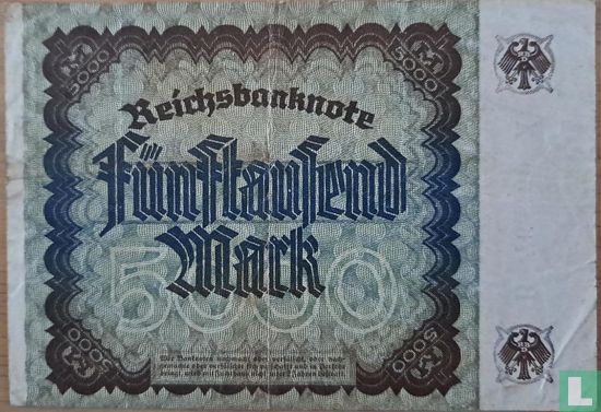 Duitsland 5000 Mark (watermerk doornen, B, HA, LE, X)  - Afbeelding 2