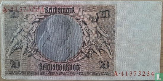 Duitsland 20 Reichsmark (Onderdrukletters A, B, C, D, E, F, G, H, I, K, L, N, S, X, Z  & "Kreuz-Iris" printing)  - Afbeelding 2