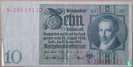 Duitsland 10 Reichsmark ( Letter K ) - Afbeelding 1