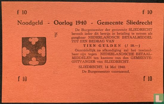 Argent d'urgence 10 Gulden Sliedrecht (Non validé) PL875.3.a - Image 1
