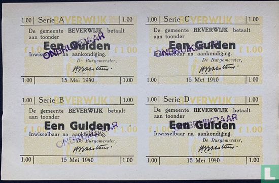 Notgeld 1 Gulden Beverwijk (Ungeschnittenes Blatt, validiert) PL220.1 - Bild 1
