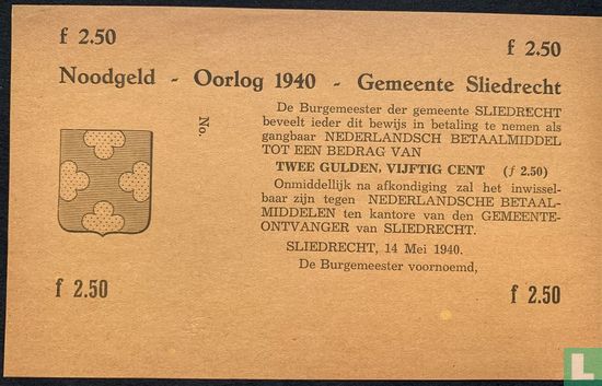 Noodgeld 2,5 Gulden Sliedrecht (Niet ontwaard) PL875.2.b - Afbeelding 1