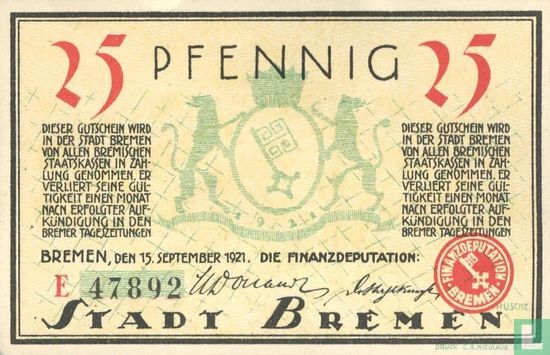 Bremen, Stadt - 25 Pfennig 1921 (E) - Afbeelding 1