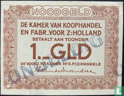 Emergency money 1 guilder 1944 Rotterdam, Chamber of Commerce WWII (Devalued) PL843.1 - Image 1