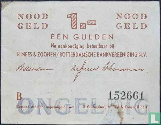 Emergency money 1 guilder 1944 Rotterdam, Chamber of Commerce WWII (Devalued) PL843.1 - Image 2